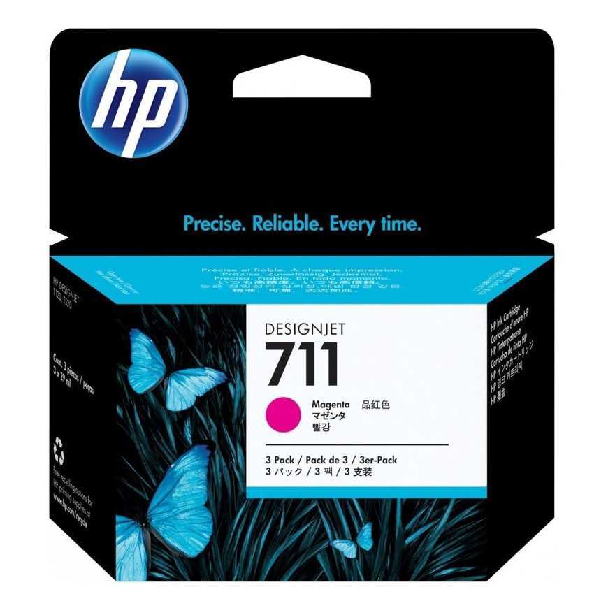 HP 711 Magenta - Pack de 3 cartouche d'encre HP d'origine (CZ135A)